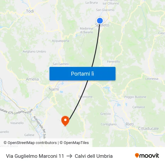 Via Guglielmo Marconi 11 to Calvi dell Umbria map
