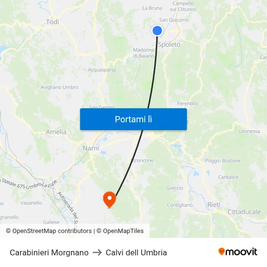 Carabinieri Morgnano to Calvi dell Umbria map