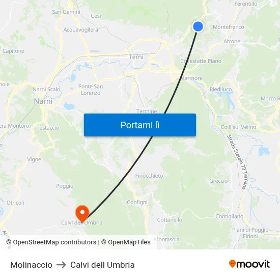 Molinaccio to Calvi dell Umbria map
