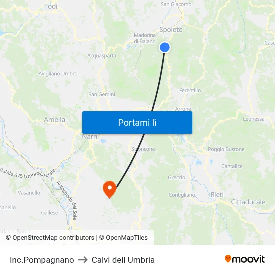 Inc.Pompagnano to Calvi dell Umbria map