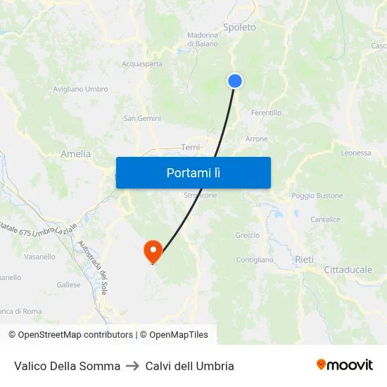 Valico Della Somma to Calvi dell Umbria map