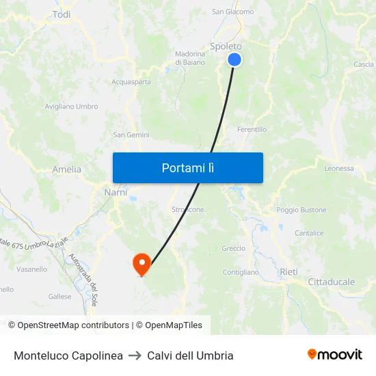 Monteluco Capolinea to Calvi dell Umbria map
