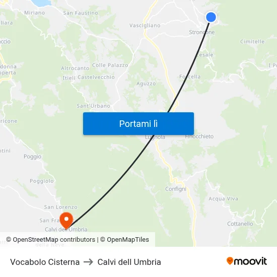 Vocabolo Cisterna to Calvi dell Umbria map
