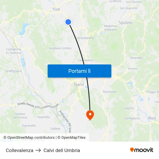 Collevalenza to Calvi dell Umbria map