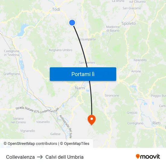 Collevalenza to Calvi dell Umbria map