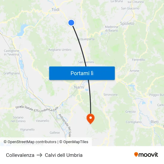 Collevalenza to Calvi dell Umbria map