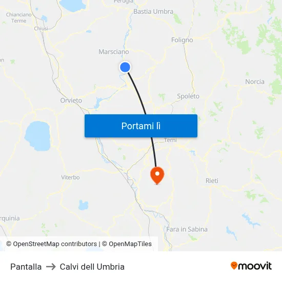 Pantalla to Calvi dell Umbria map
