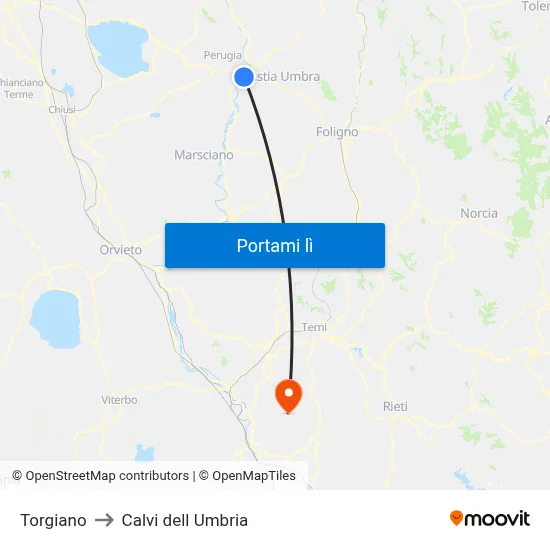 Torgiano to Calvi dell Umbria map