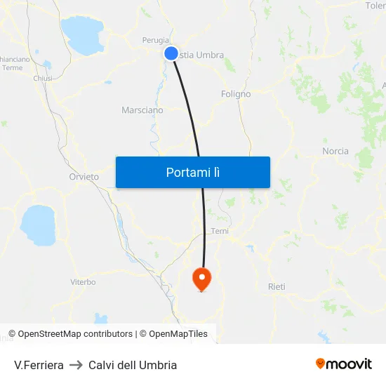 V.Ferriera to Calvi dell Umbria map