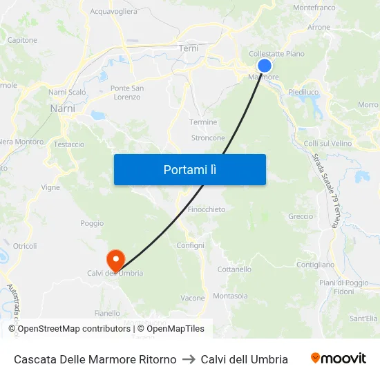 Cascata Delle Marmore Ritorno to Calvi dell Umbria map