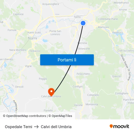 Ospedale Terni to Calvi dell Umbria map