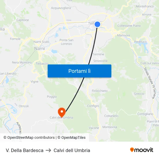 V. Della Bardesca to Calvi dell Umbria map