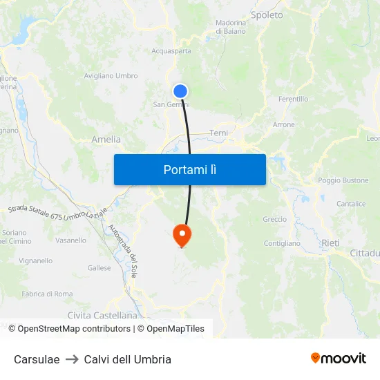 Carsulae to Calvi dell Umbria map