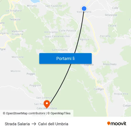 Strada Salaria to Calvi dell Umbria map