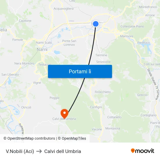 V.Nobili (Aci) to Calvi dell Umbria map