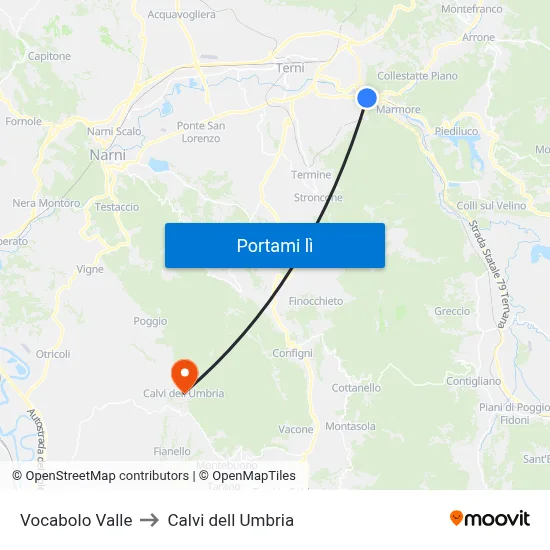 Vocabolo Valle to Calvi dell Umbria map