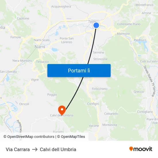 Via Carrara to Calvi dell Umbria map