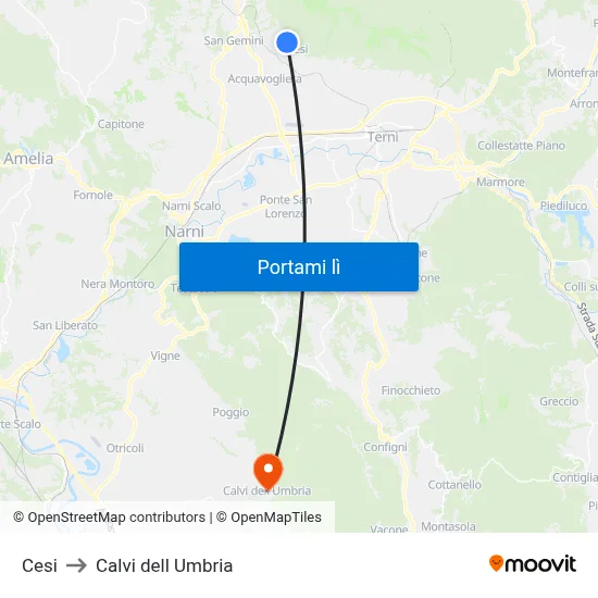 Cesi to Calvi dell Umbria map
