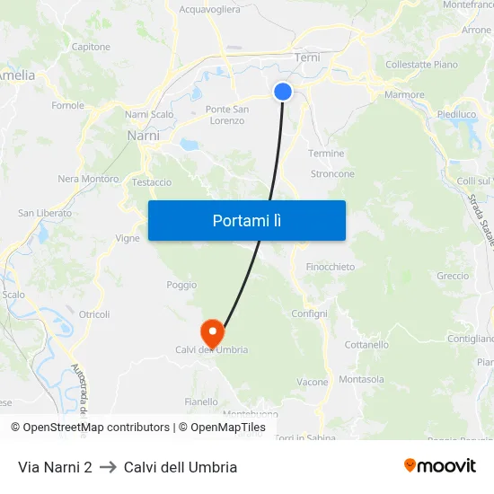 Via Narni 2 to Calvi dell Umbria map