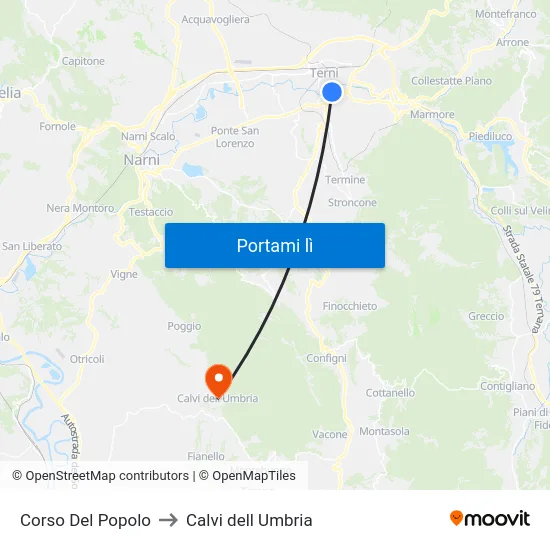 Corso Del Popolo to Calvi dell Umbria map