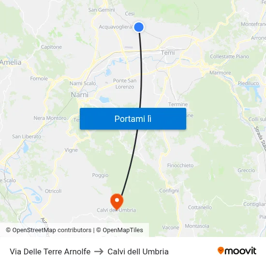 Via Delle Terre Arnolfe to Calvi dell Umbria map