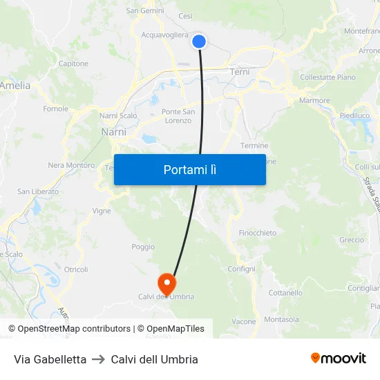 Via Gabelletta to Calvi dell Umbria map