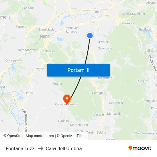 Fontana Luzzi to Calvi dell Umbria map