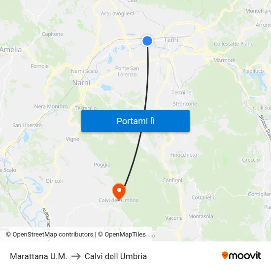 Marattana U.M. to Calvi dell Umbria map
