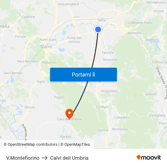 V.Montefiorino to Calvi dell Umbria map