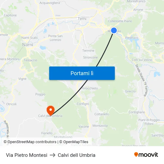 Via Pietro Montesi to Calvi dell Umbria map