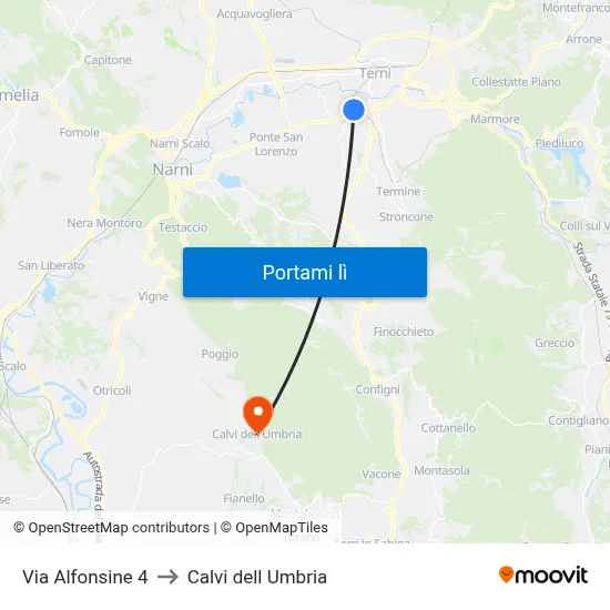 Via Alfonsine 4 to Calvi dell Umbria map