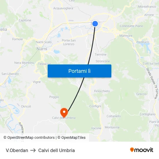 V.Oberdan to Calvi dell Umbria map
