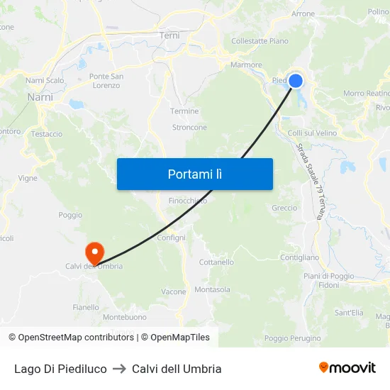 Lago Di Piediluco to Calvi dell Umbria map