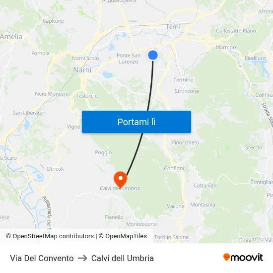 Via Del Convento to Calvi dell Umbria map