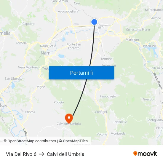 Via Del Rivo 6 to Calvi dell Umbria map