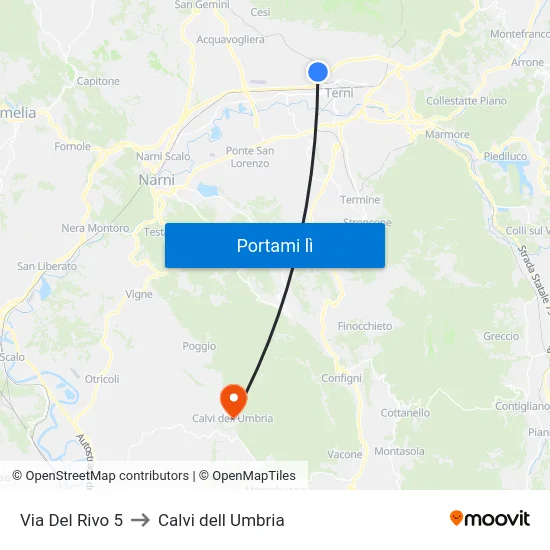 Via Del Rivo 5 to Calvi dell Umbria map