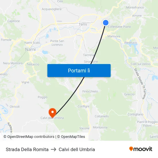 Strada Della Romita to Calvi dell Umbria map