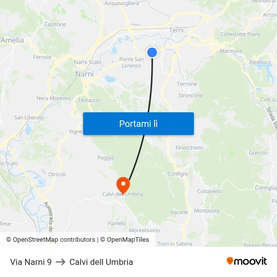 Via Narni 9 to Calvi dell Umbria map