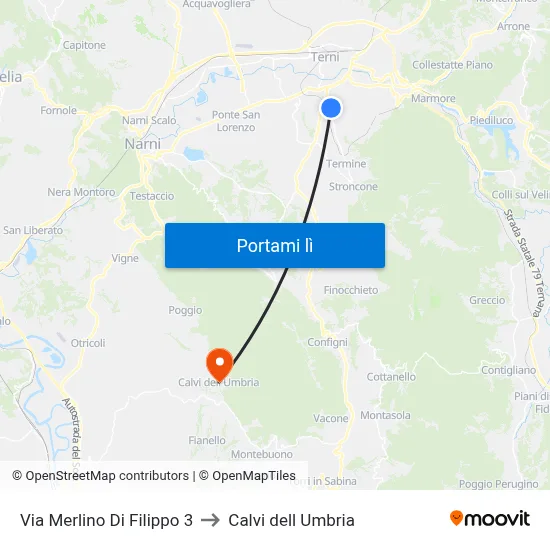 Via Merlino Di Filippo 3 to Calvi dell Umbria map