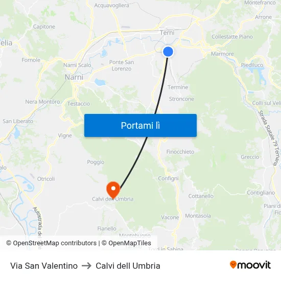Via San Valentino to Calvi dell Umbria map