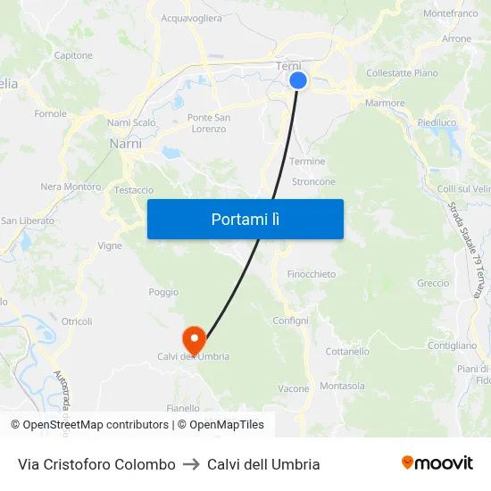 Via Cristoforo Colombo to Calvi dell Umbria map
