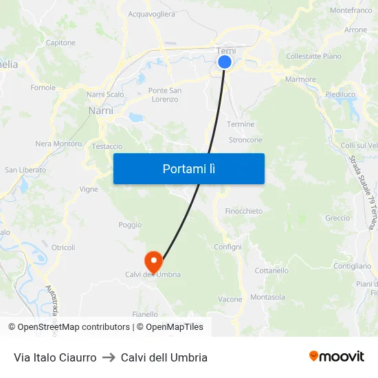 Via Italo Ciaurro to Calvi dell Umbria map