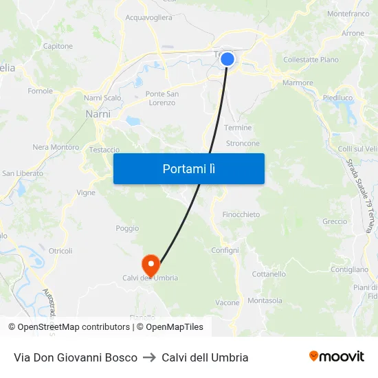Via Don Giovanni Bosco to Calvi dell Umbria map