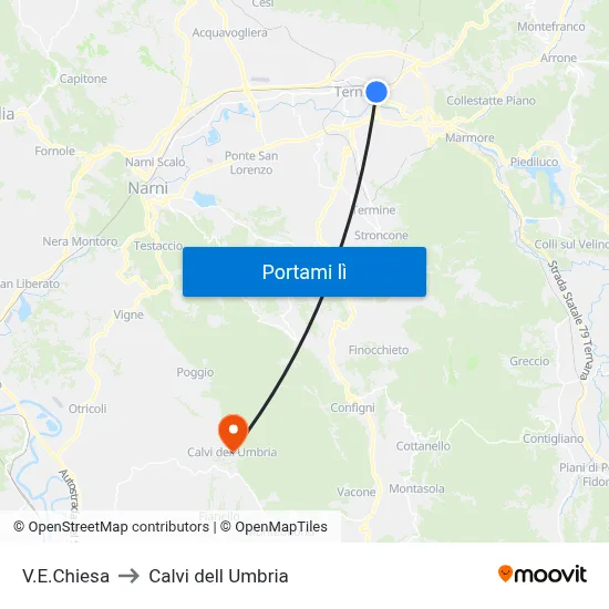V.E.Chiesa to Calvi dell Umbria map