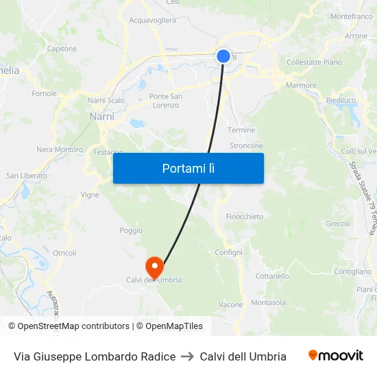 Via Giuseppe Lombardo Radice to Calvi dell Umbria map
