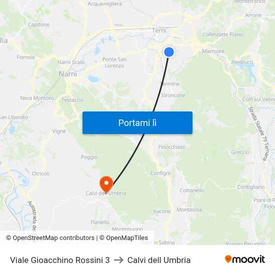 Viale Gioacchino Rossini 3 to Calvi dell Umbria map