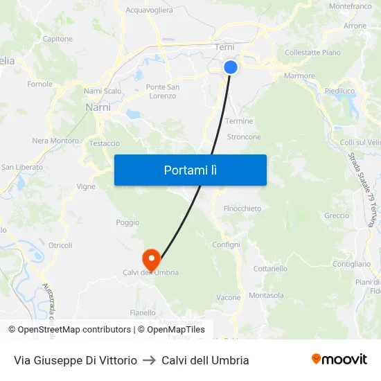 Via Giuseppe Di Vittorio to Calvi dell Umbria map