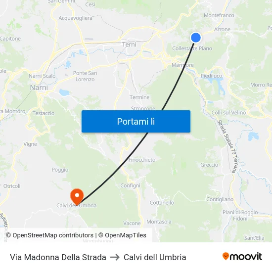 Via Madonna Della Strada to Calvi dell Umbria map