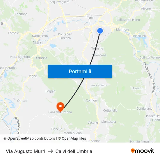 Via Augusto Murri to Calvi dell Umbria map