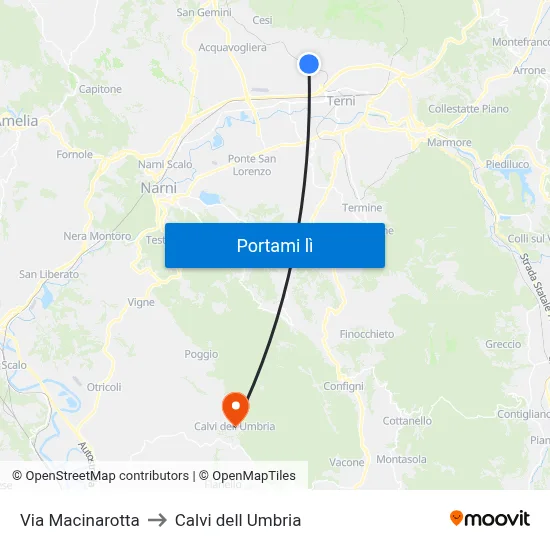 Via Macinarotta to Calvi dell Umbria map